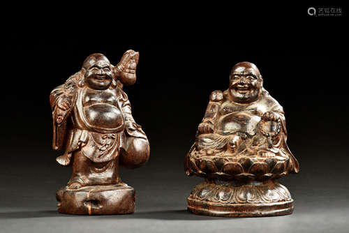 TWO AGARWOOD CARVED FIGURES