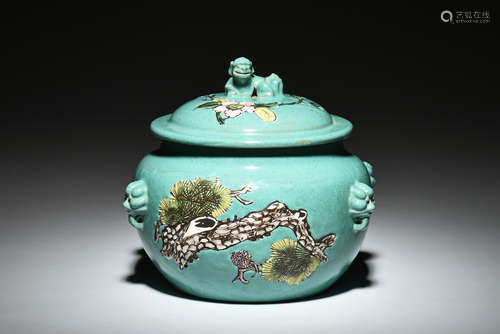 YIXING ZISHA PAINTED TEA JAR WITH COVER