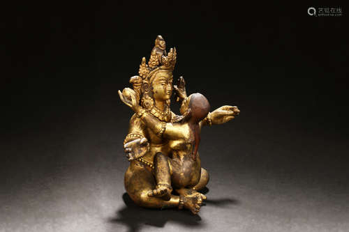 GILT BRONZE BUDDHA FIGURAL GROUP