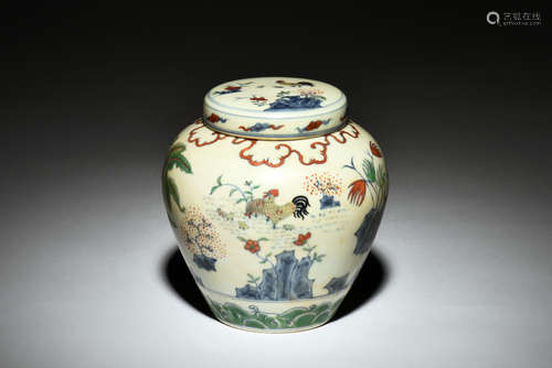 DOUCAI 'CHICKEN' JAR WITH COVER