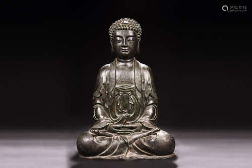 BRONZE CAST SEATED SHAKYAMUNI FIGURE