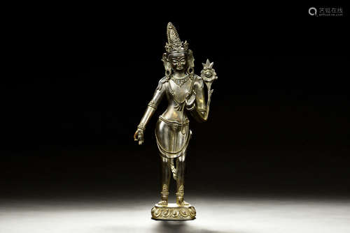 NEPAL BRONZE CAST GUANYIN STANDING FIGURE