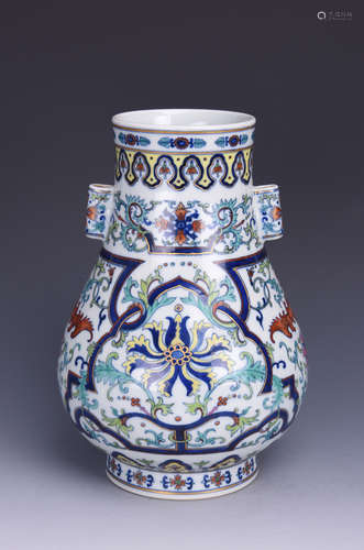 DOUCAI 'FLOWERS' VASE WITH LUG HANDLES