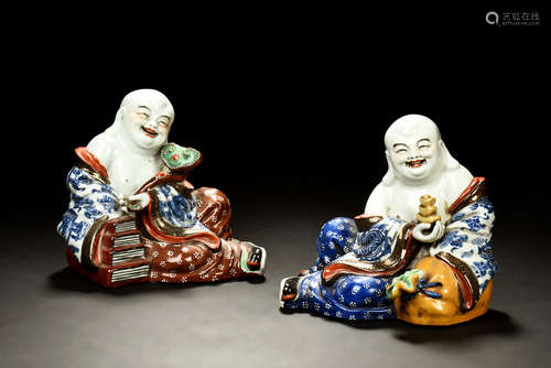 PAIR OF FAMILLE ROSE MAITREYA BUDDHA FIGURES