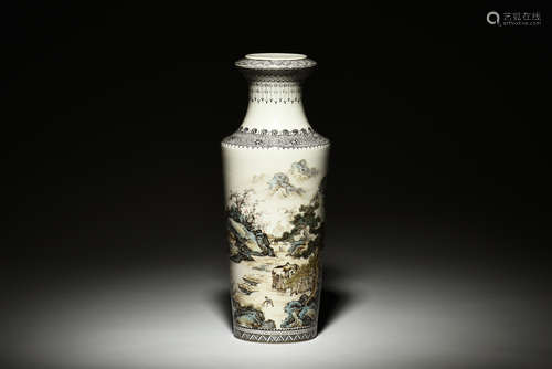 ZHANG ZHITANG: FAMILLE ROSE 'LANDSCAPE' VASE