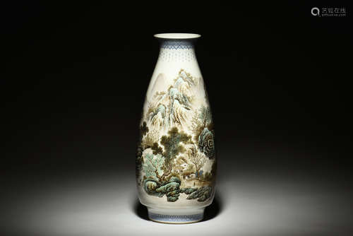 XIONG XIAOFENG: FAMILLE ROSE 'LANDSCAPE' VASE