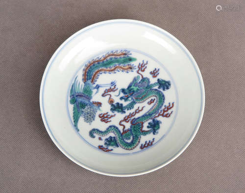 DOUCAI 'DRAGON AND PHOENIX' DISH