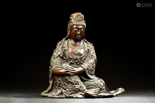 BRONZE CAST SEATED GUANYIN FIGURE