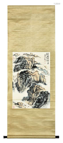 LU YANSHAO: INK AND COLOR ON PAPER PAINTING 'MOUNTAINS'