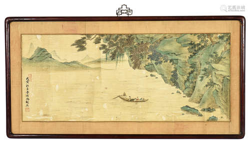 FENG CHAORAN: FRAMED INK AND COLOR ON SILK PAINTING 'RIVERSIDE SCENERY'