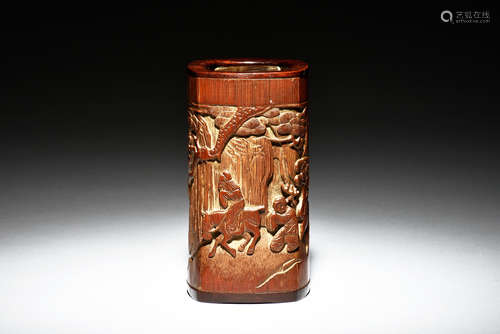 ZHI RUO: BAMBOO RELIEF CARVED BRUSH POT