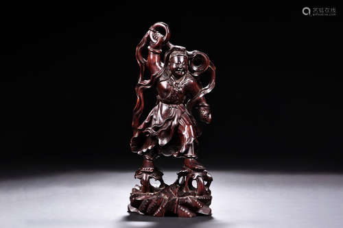 WOOD CARVED NE ZHA FIGURE