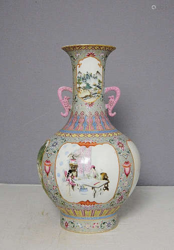 Large Chinese Famille Rose Porcelain Vase With Mark