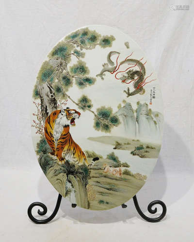 Large Oval Shape Chinese Famille Rose Porcelain Plaque
