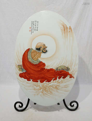 Large Oval Shape Chinese Famille Rose Porcelain Plaque
