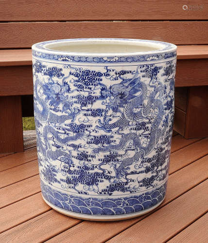 Large Chinese Blue and White Porcelain Pot With Mark