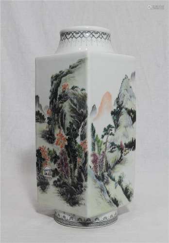 Chinese Famille Rose Porcelain Square Vase With Studio Mark