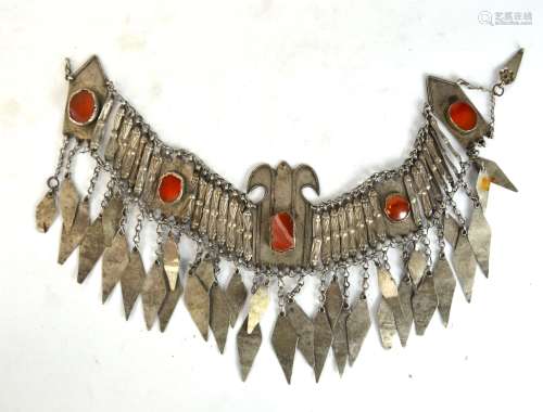 Antique Turkeman Silver Necklace w, Stones