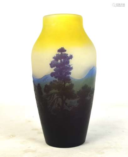 Galle Four Color Original Art Glass Scenic Vase