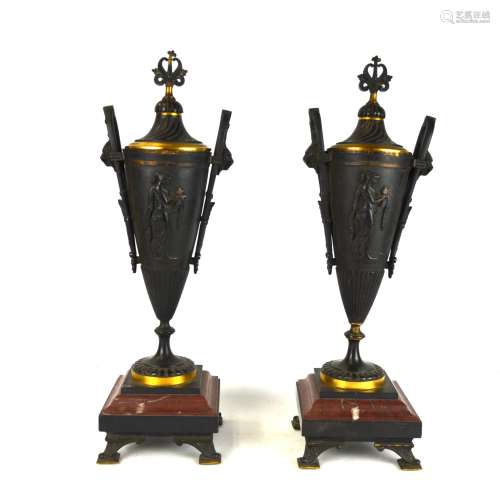 Pr Covered Bronze Classical Scene Vases