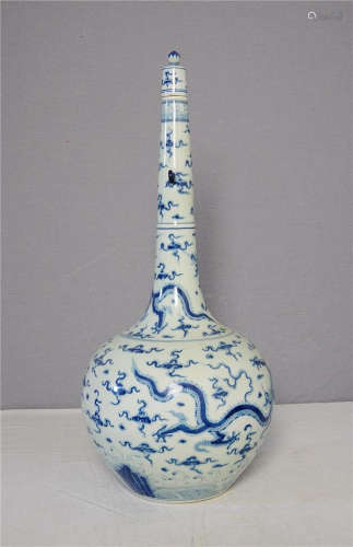 Chinese Blue and White Porcelain Long Neck Vase With Mark