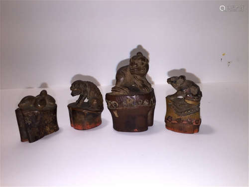 Four Old Chinese Bamboo Carving Seals