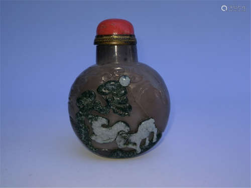 Qing Dynasty Chinese Green Agate Snuff Bottle