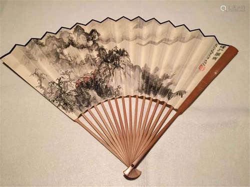 Chinese Fan with Wu Hu Fan Calligraphy and Painting