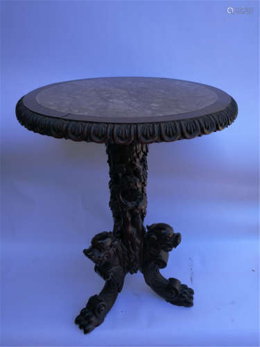 Qing Dy Chinese Rosewood Round Table Erythema Stone Top