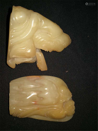 Two Old Chinese Shoushan Stone Carving Figure Ornament