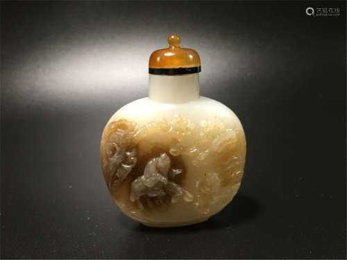 Qing Dynasty Jade Carving Snuff Bottle Agate Cover