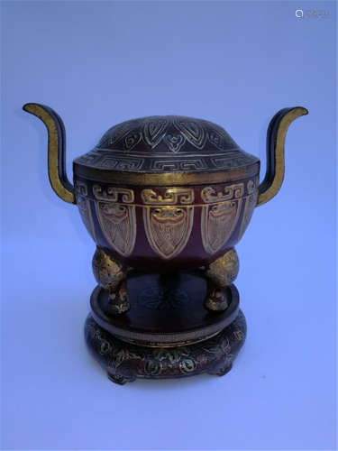 Qing Dy Chinese Foreign Lacquer Incense Burner and Base