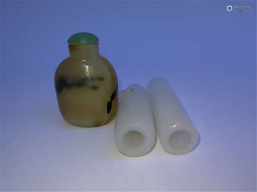 Qing Dy Chinese Agate Ling Guan And Snuff Bottle