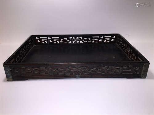 Qing Dy Chinese Nan Wood Open-work Scholar's Tray