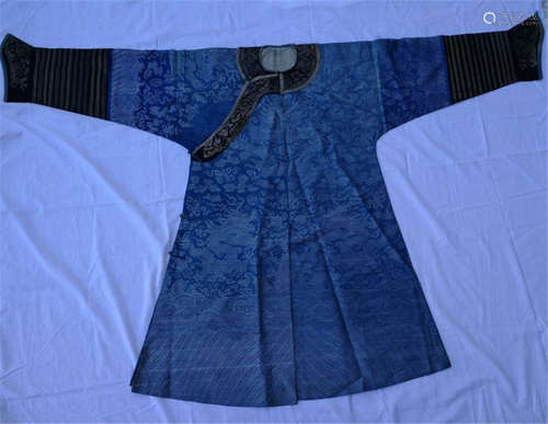 Qing Dynasty Chinese Blue Brocade Robe