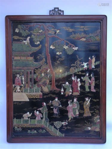 Qing Or ROC Chinese Lacqure Inlaid Treasure Hanging Screen