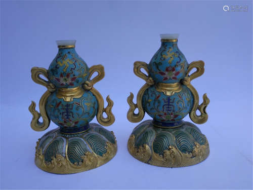 Pr. Qing Dy Chinese Palace Gilt Bronze Cloisonne Bottles