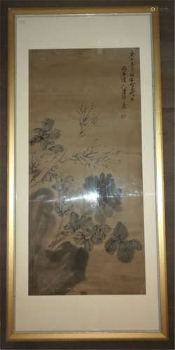 Qing Dy Chinese Flower Painting Signed Feng Tao Ren