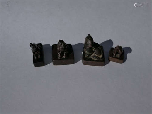 Four Ancient Chinese Bronze Beast Button Seals