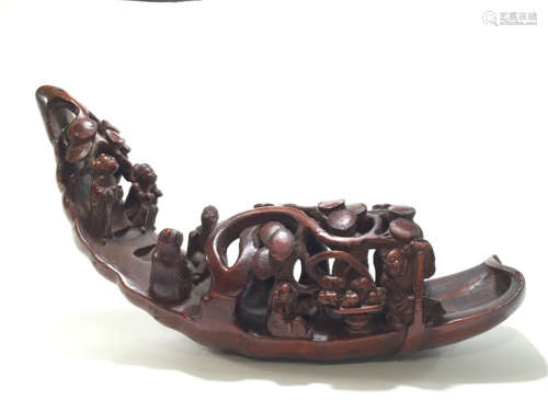 Qing Dynasty Chinese Bamboo Carving Boat