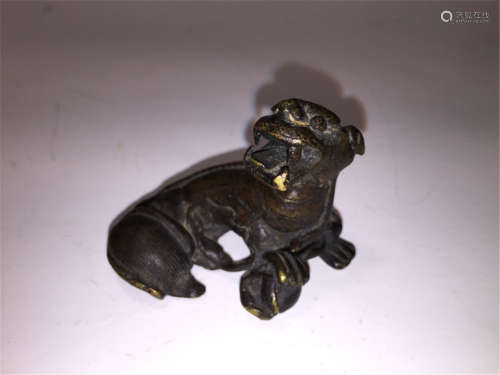 17th C. Chinese Bronze Carving Beast Paperweight