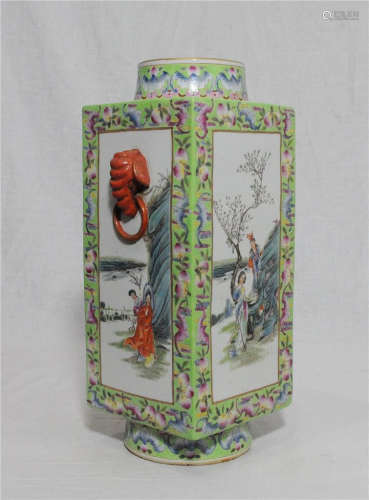 Chinese Famille Rose Porcelain Square Vase With Mark