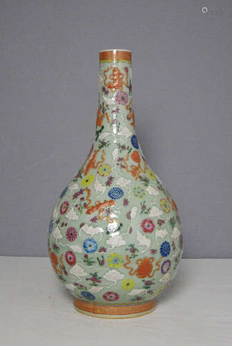 Chinese Famille Rose Long Neck Porcelain Vase With Mark