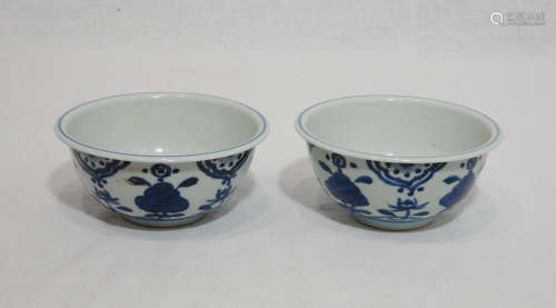 Pair of Chinese Blue and White Porcelain Bowl