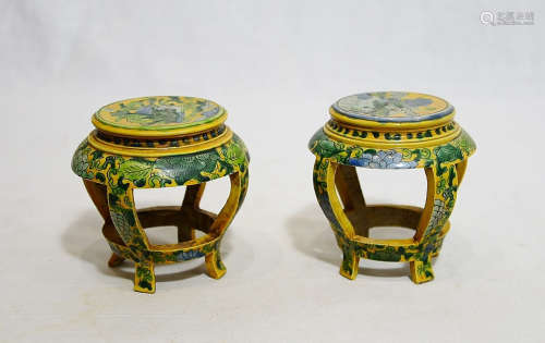Pair of Chinese San-Cai Porcelain Table Ornament