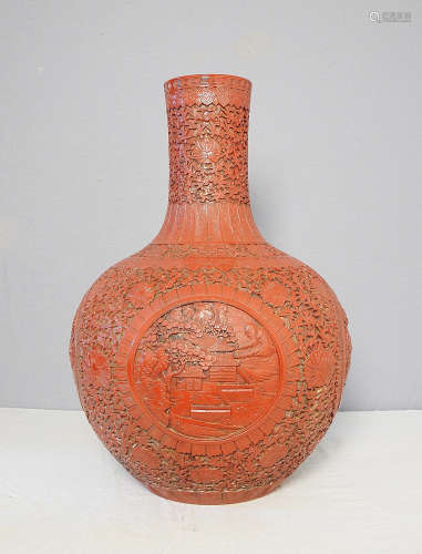 Large Chinese Hight Relief Of Porcelain Ball Vase With Mark