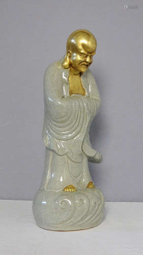 Large Chinese Crackle Celadon Porcelain Statue of Buddh