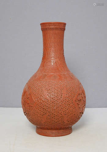 Chinese Monochrome Red Glaze Porcelain Vase With Mark