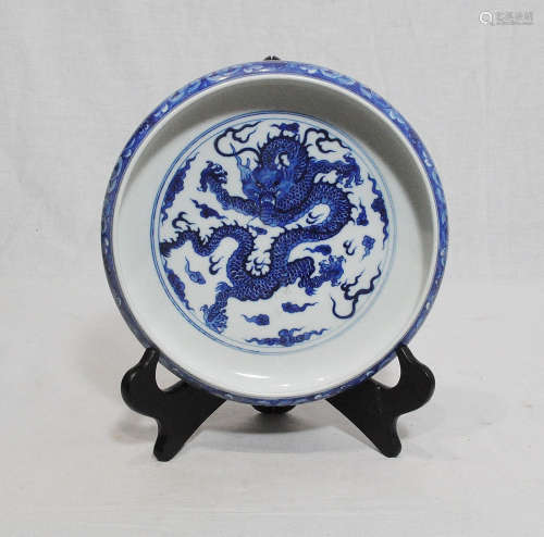 Chinese Blue and White Porcelain Brush Washer With Mark