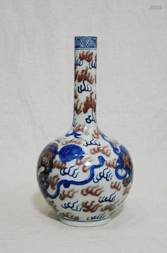 Small Chinese Famille Rose Porcelain Lang Neck Vase